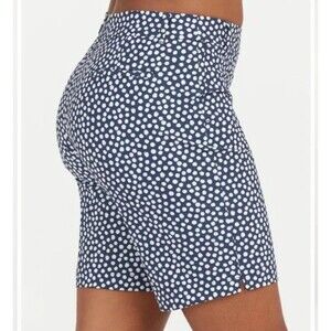 NWOT Spanx Size S Sunshine Bermuda Shorts Navy Blue Painted Dot Stretch Casual